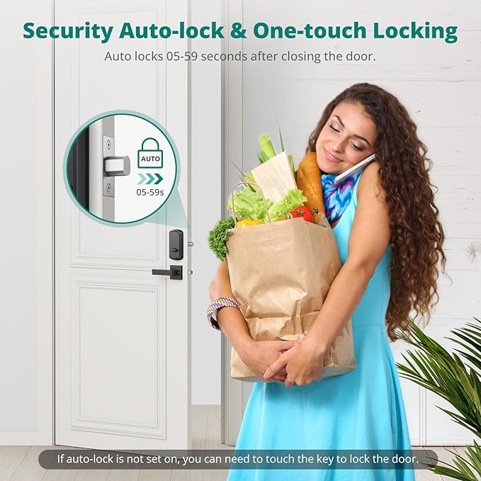 DS10 Pro Keyless Entry Door Lock with Handle Set, Smart Front Door Locks Set, Electronic Keypad, Fingerprint Deadbolt, Bluetooth APP Control, Auto-Lock & One Touch Locking, Matte Black