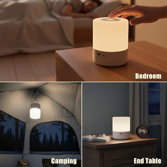 Small Touch Cordless Bedside Table Lamp Rechargeable Dimmable Nightstand Lamp for Bedroom Portable Night Light for Kids LED Lamp with Warm White Lights for Living Room Home Gifts (White)