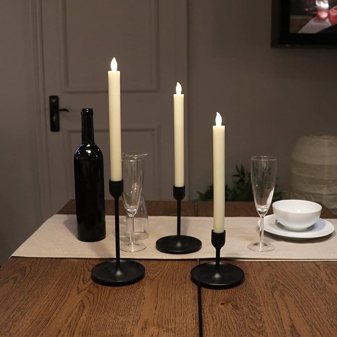 Rhytsing 10" Ivory Flameless Taper Candles with Timer, Battery Operated Dinner Candlesticks, Push-Activated, Textured Wax Finish, Warm White Light, Remote & 10 Batteries Included - Set of 5