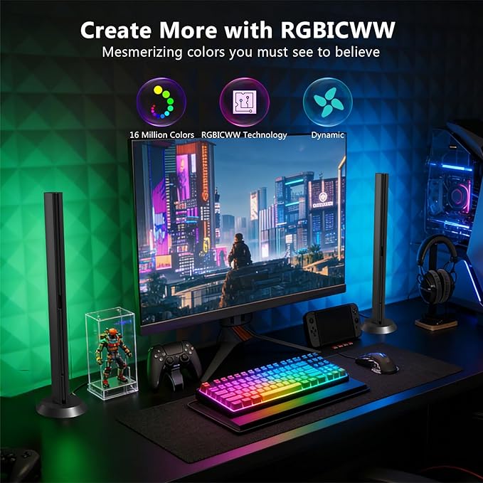 DAYBETTER Gaming Light Bars, Smart LED Light Bars with Music and Scene Modes, RGB+ICW Light Bars with Multiple Placement Options, Color Changing Light Bar for Gaming Monitor, TV, Desk, Room Decor