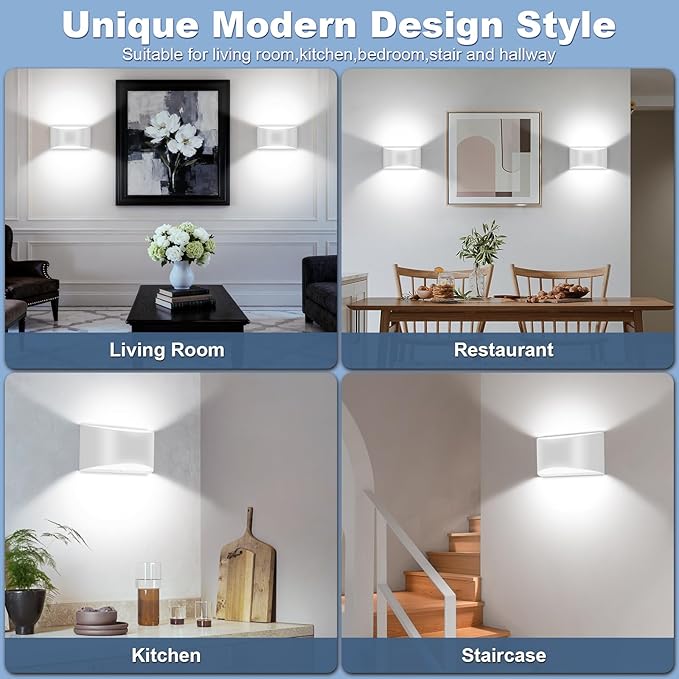 8 Pack White Modern LED Wall Sconce Hardwired Indoor Wall Lights Up and Down Wall Mount Light for Living Room Bedroom Corridor Hallway Conservatory Cool White 6000K(with G9 Bulbs)