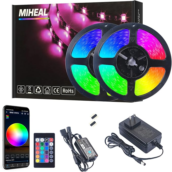 MIHEAL Led Light Strip, WiFi Wireless Smart Phone Controlled 65.6ft Non-Waterproof Strip Light Kit Black PCB 5050 LED Lights,Working with Android and iOS System,IFTTT