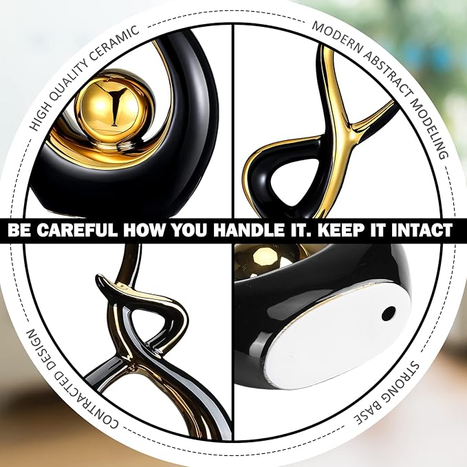 Gerrii 2 Pcs Modern Room Ceramic Decor Center Pieces Table Decorations Ceramic Statue Coffee Table Decor Centerpiece for Home Office Coffee Living Room, 2 Size(Black, Gold)