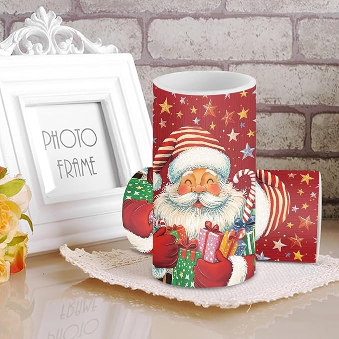 Red LED Candles with Remote Flickering Flameless Candles Santa Claus Stars Battery Operated Fake Pillar Candles Christmas Decorations for Bedroom Living Room Dining Room Table Decor