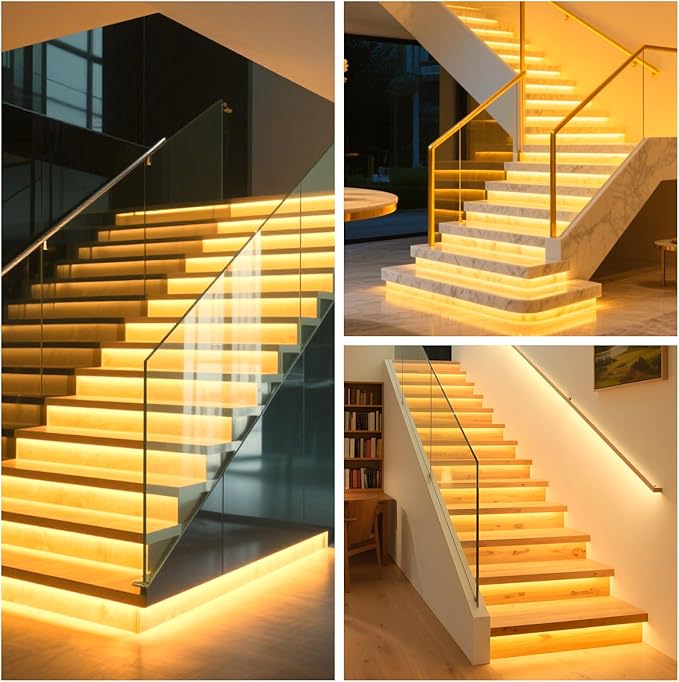 Smart Motion Sensor Stair Light for Indoor, No Wiring Required 40 inches Long COB LED Stair Lights Indoor with Remote Controller (Warm White 3000K,16 Stairs)