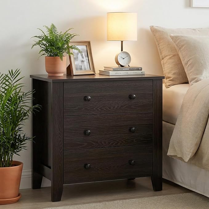 Giantex Small 3-Drawer Dresser for Bedroom - 28.5” x 18” x 26” Wide Chest of Drawers, Modern Large Nightstand, Storage Cabinet, Closet Storage Organizer for Living Room, Hallway (Brown)