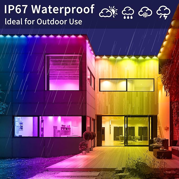 300ft Permanent Outdoor Light,RGB Eaves Lights with App Control Remote,DIY IP67 Waterproof Under Eave Lighting,Outside led Lights for House,Party,Christmas Decorations(2 Rolls 150FT)