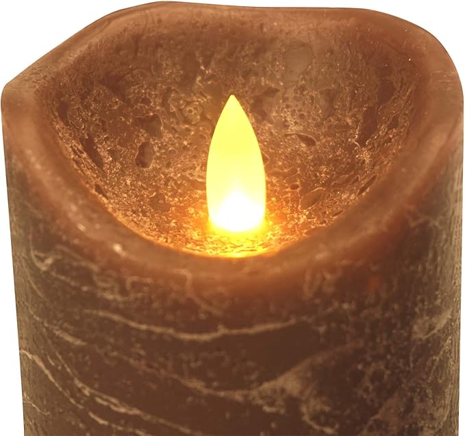 CANDLE CHOICE Real Wax Battery Operated Flameless Candles with Remote Automatic Daily Cycle Timer Realistic Flickering Electric LED Pillars Wedding Party Holiday Decoration 3 Pack Rustic Texture Brown