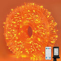 LAMPHOME 165ft Halloween Lights, 500 LED Transparent Wire Fairy Starry String Light Plug in, 16Lighting Modes for Indoor Outdoor Xmas Tree Wedding Party Decoration (Orange)