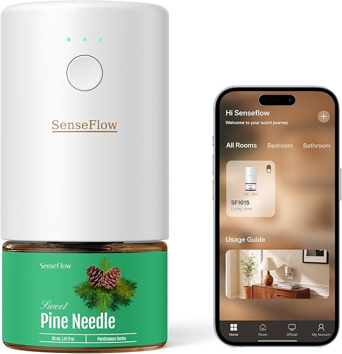 Essential Oil Diffuser for Home, Smart Waterless Aromatherapy Diffuser SF101S Pro, Plug in Room Scent with Timer & 120-Day Natural Aroma – Free 30ml Pine Needle(Forest Green)