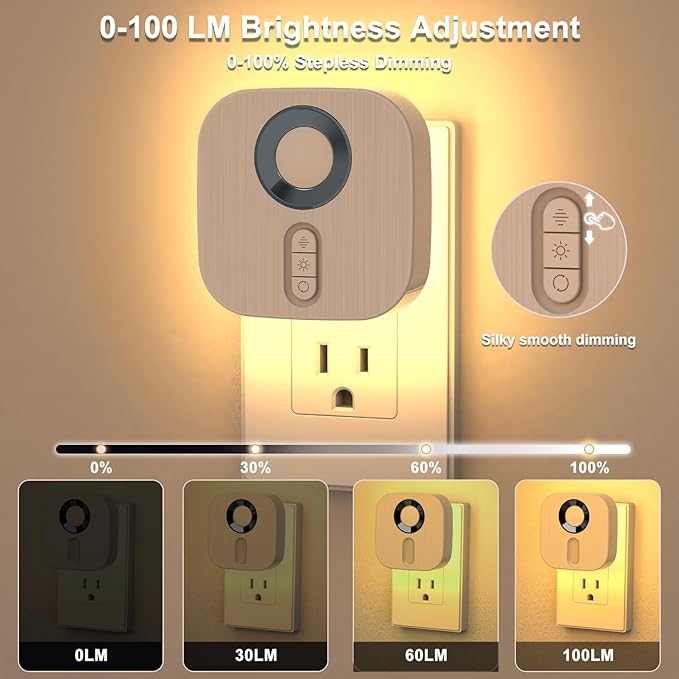 (2 Packs Plug-in LED Backlit Night Light, Equipped with Motion Sensor and Dusk to Dawn Sensor, Adjustable Brightness RGB Seven-Color Night Light, Suitable for bedrooms and staircases
