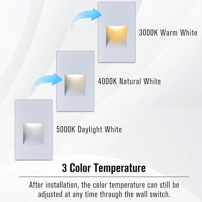 LED Outdoor Step Lights Indoor Stair Lights, 120V Dimmable 3000K/4000K/5000K 3 Color Selectable, 4W IP66 Waterproof, White Deck Lights for Steps Vertical, 3-Pack