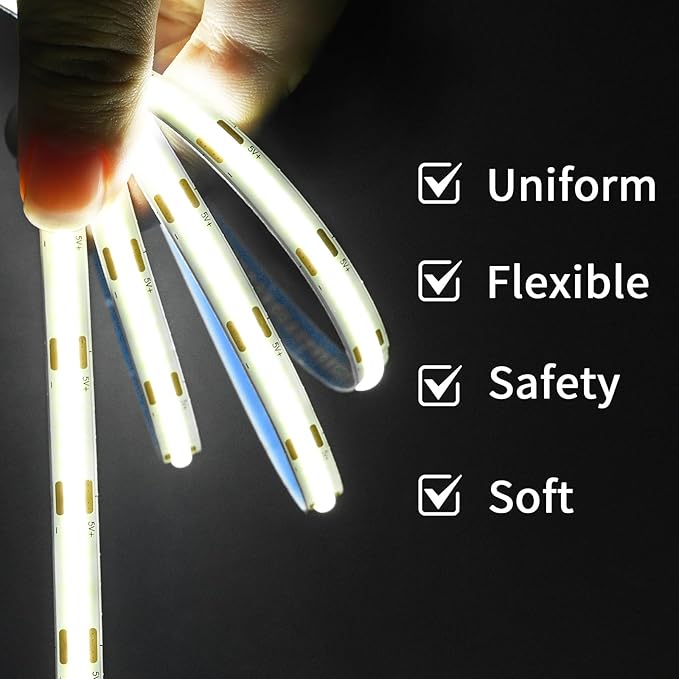 COB LED Strip Light 5V USB Tape 320LED/m Dimmable LED Strip Light USB TV Backlight Flexible Under Cabinet Tape Light for Bedroom,Kitchen,Home DIY Lighting (6500K, 9.84FT)