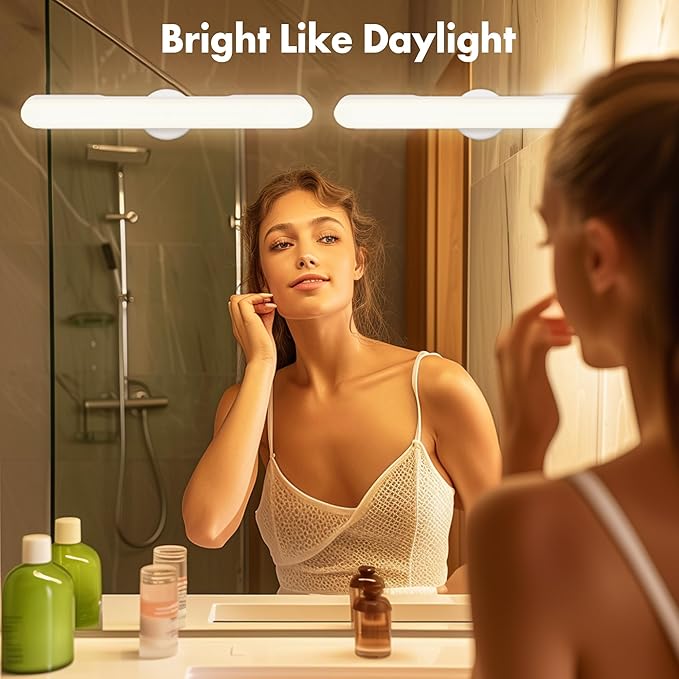 Set of 2 Wireless Vanity Makeup Lights for Mirror, Stick On Rechargeable Light Bar for Bathroom Mirror with 3 CCT&Dimmable, Cordless Battery Operated Touch Control Lighting