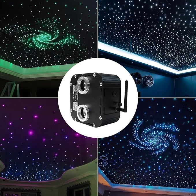 AZIMOM Updated Dual Color 50W Twinkle Fiber Optic Starlight Kits Mixed 1330pcs*16.4ft Fiber Strands End Glow Sound Activated Bluetooth/APP Remote Control Theater Ceiling Home Shop Lobby Roof Decor