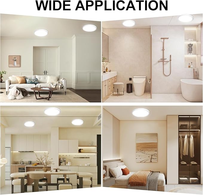 DLLT Flush Mount Ceiling Light: 12 Inch Kitchen Lighting Fixtures Ceiling - 24W Surface LED Light Fixtures for Bedroom Hallway Garage - White Round 5 Color Temperatures (2700K-6000K) Ceiling Light