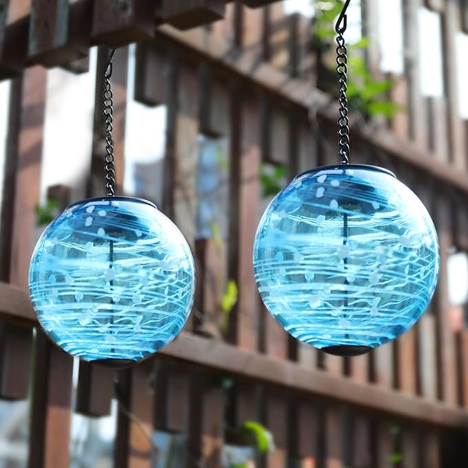 Solar Lanterns Outdoor Waterproof Hanging Outdoor Solar Lanterns Glaze Ball Outdoor Hanging Lights Waterproof Garden, Patio, Pathway & Yard Décor 2 Pack