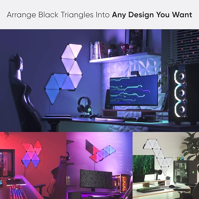 Nanoleaf Shapes Black Triangle LED Wall Lights, Smart RGBW Gaming Lights for Room & Modern Decor, 16M+ Colors with Music Sync, Works with Alexa & Google Assistant, DIY Wall Art (9-Pack Smarter Kit)