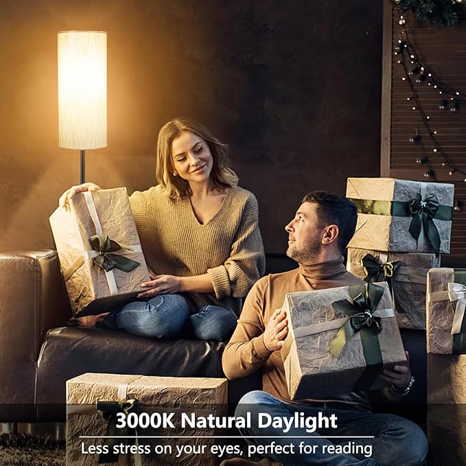 Floor Lamps for Living Room, Modern Standing Lamp, Minimalist Pole Lamps, Stepless Dimmable 9W Bulb Included, Tall Lamp with Linen Shade, Lamps for Bedroom, Office, Kids Room, Reading Light