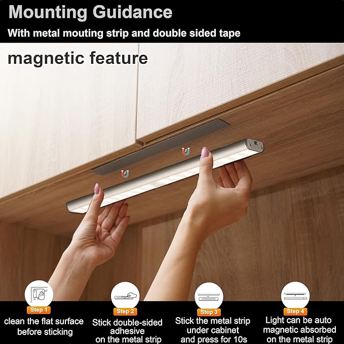MOSTON Super Bright Rechargeable Closet Lights 78 LED Motion Sensor Night Lighting for Kitchen Cabinet,Under Counter.Built-in 2500mAh Battery Powered. Cordless Magnetic Lamp Stick on Anywhere