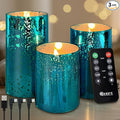 Rechargeable Flameless Candle, Flickering LED Pillar Glass Fake Candle with Remote and Timer, Built-in Battery Real Wax Electronic Candle for Room Decoration, Set of 3