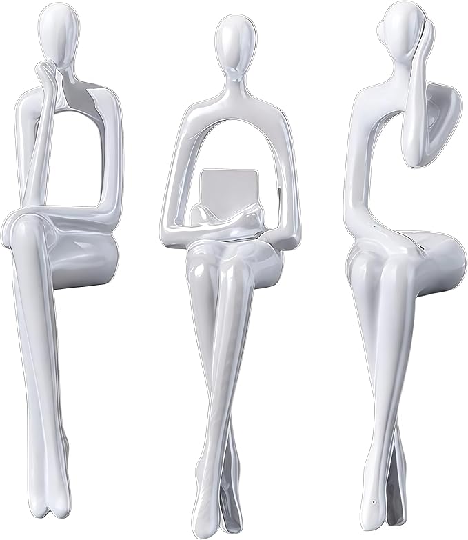 XINXUAN White Statue Home Decor - Modern Bookshelf & Desk Decor - 3 Piece Set