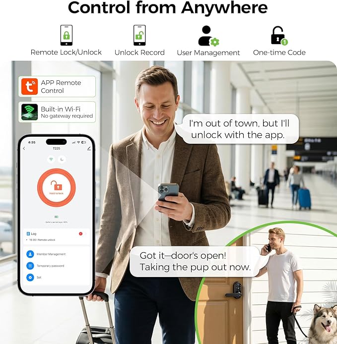 WiFi Smart Lock with Handle, Keyless Entry Door Lock for Front Door Lock Set with Alexa & Google Assistant, Voice Control & APP Remote, Fingerprint Keypad Door Lock with Handle,PIN Unlock,Auto Locking