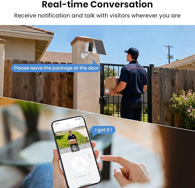 Solar Security Cameras Wireless Outdoor, WiFi Cameras for Home Security, Motion Detection, Instant Phone Notifications, SD/Cloud Storage, 2K Color Night Vision, IP66 Waterproof