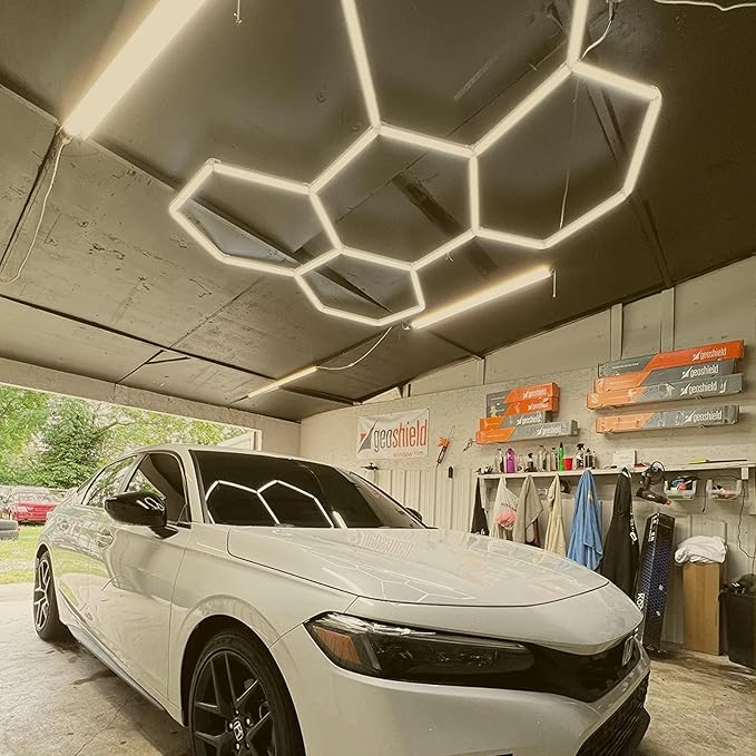 GOSLARLIT Dimmable 26PACK Hexagon Garage Light,6500k/4000k/3000k,3 Color Temperature Hexagon Light LED Lighting for Garage Gym Barber Auto Detailing Shop