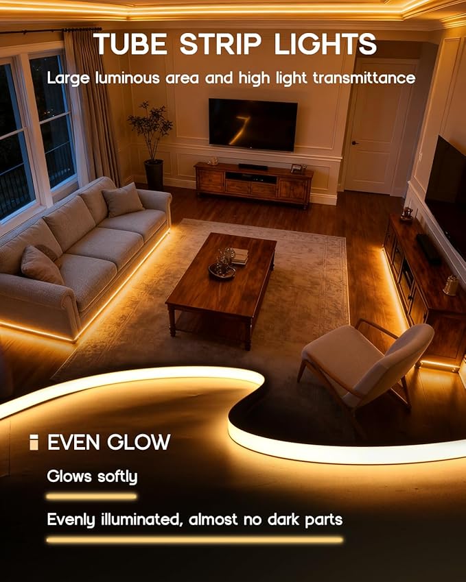 LED Strip Lights 49.2ft 110-120V,Dimmable Silicone Neon Rope Lights,Flexible Outdoor Waterproof Neon Strip Lights for Mirror,Kitchen,Cabinet,DIY Lighting