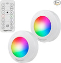Amazon Basics LED Puck Lights, Color Changing, Battery Operated, IR Remote, 40 Lumens, Under Cabinet Lighting, Wireless Stick on Lights, Ideal for Closets, 2-Pack, White