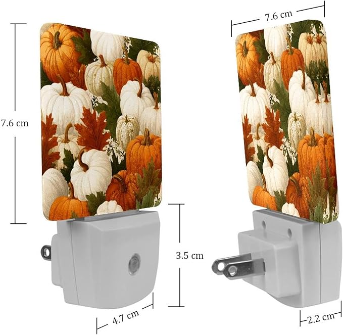 Thanksgiving Pumpkins a (2) Plug in Led Night Light with Auto Dusk to Dawn Sensor,Brightness Cool White Lights for Hallway,Kids Room, Kitchen, 2 Pack