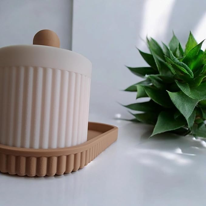 Modern Ribbed Organizer Set with Tray and Jar | Minimalist Storage for Jewelry Makeup and Decor | Compatible with Handcrafted Eco Friendly Home Accessory