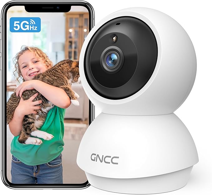 GNCC 2K WiFi Cameras for Home Security, Security Camera Indoor, Baby/Pet Camera with Phone App, 2.4/5GHz, Motion Detector, Night Vision, 2-Way Audio, SD/Cloud Storage, Works with Alexa & Google Home