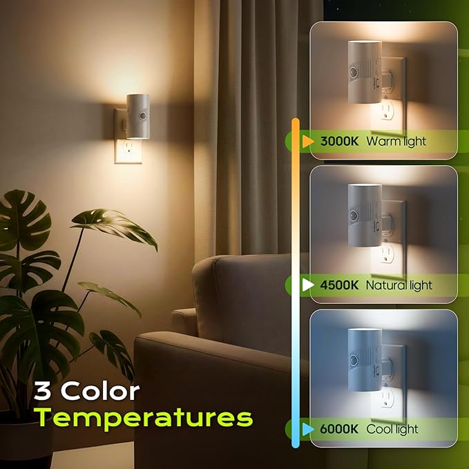 Plug in Night Light Motion Sensor, Dimmable LED Nightlight 2 Pack with 3 Color Modes, 4-Level Brightness, Dusk to Dawn Sensor, Ultra Slim Wall Lighting for Hallway Bathroom Bedroom Stairs Nursery