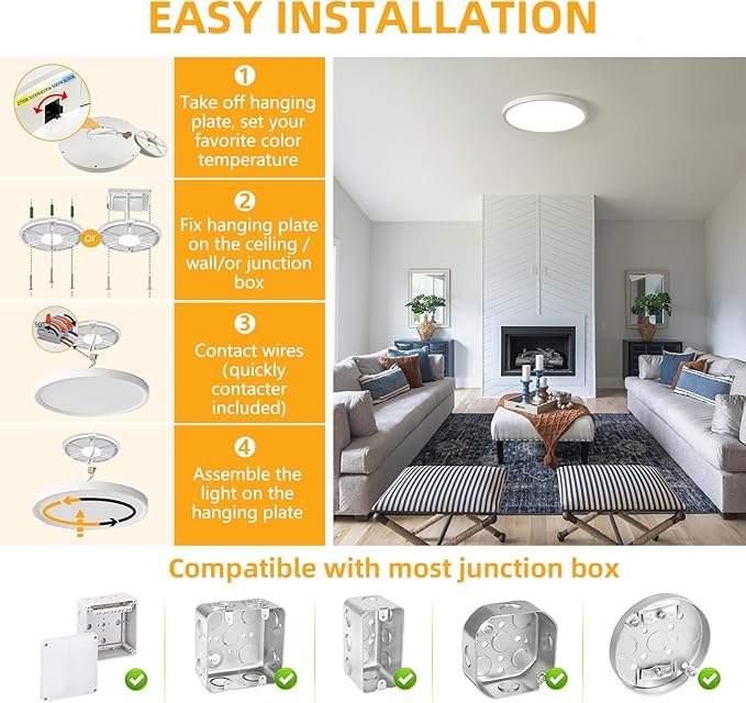 Led Flush Mount Ceiling Light,9 Inch 18w 1860lm,3000k/4000k/6000k 3CCT Selectable, Round Modern Flat Panel Super Slim Led Ceiling Light,for Living Dining Kitchen Bedroom Room (6Pack-White)