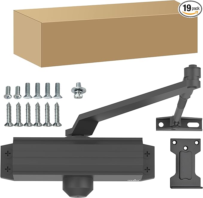 Automatic Door Closer Heavy Duty Spring Size 2 Hydraulic Aluminum Alloy UL 3-Hour Fire Rating Surface Mounted Residential Commerical Door Closures Adjustable Speed Door Weights 88-144 Lbs