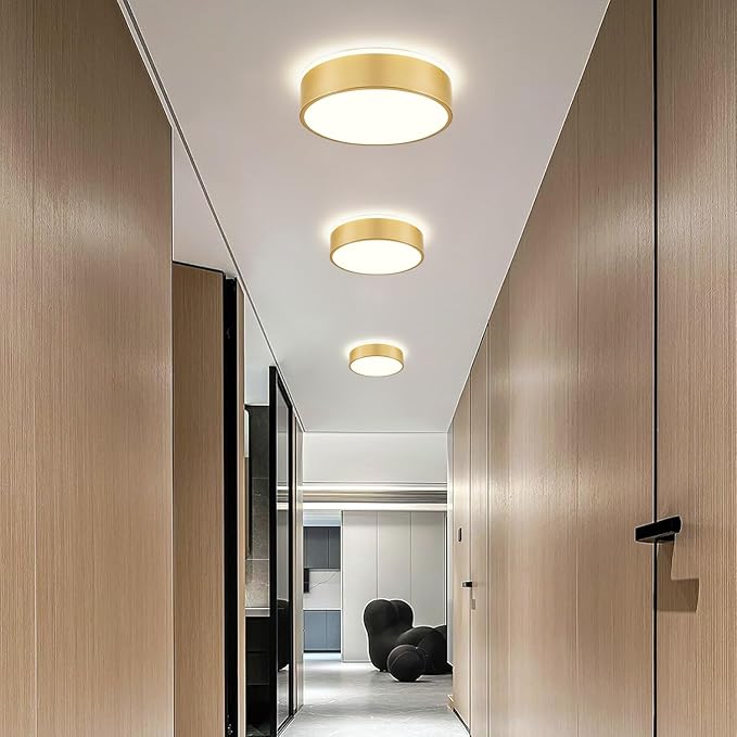 Gold Flush Mount Ceiling Lights, Modern Dimmable 5CCT Close to Lighting Fixture, 2700K-6000K LED Round Ceiling Lamp for Kitchen Hallway Bedroom Laundry Room Entryway Bathroom-11.8in