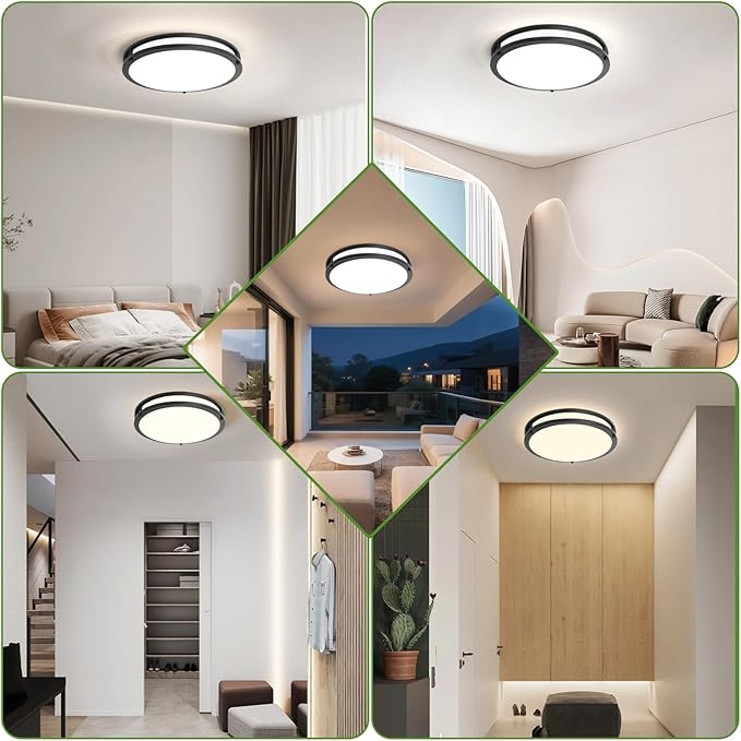 13Inch Flush Mount LED Ceiling Light Fixture with Remote: 36W 3600lm Dimmable Modern LED Ceiling Lights, 2700K/3000K/4000K/5000K/6500K Adjustable Black Kitchen Lighting for Bathroom Hallway, 1-Pack