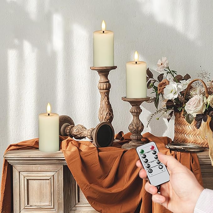 Eldnacele Flameless Pillar Flickering Candles with Remote and Timer, Battery Operated 3D Wick Real Wax LED Candle Set of 6 Ivory Candles Christmas Holiday Decor Wedding Home Indoor Decorations