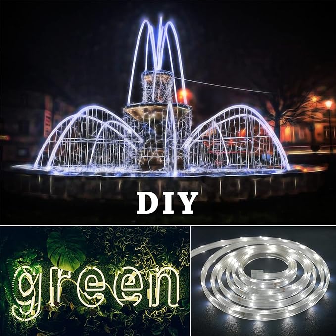 33ft Outdoor LED Strip Lights Waterproof, 600 LEDs 12V Low Voltage Rope Lights, Dimmable White Flat Flexible Lighting for Patio Garden Backyard Christmas Decor (Not Extendable)