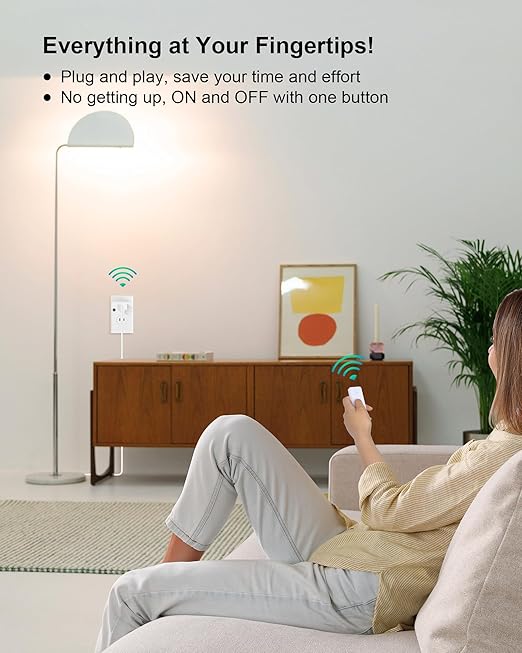Remote Control Outlet, 200FT Long Range Wireless Light Switch, Mini Electrical Outlet Plug, 15A/1875W High-Power for Lamps, Lights, Household Appliances, FCC & ETL Listed