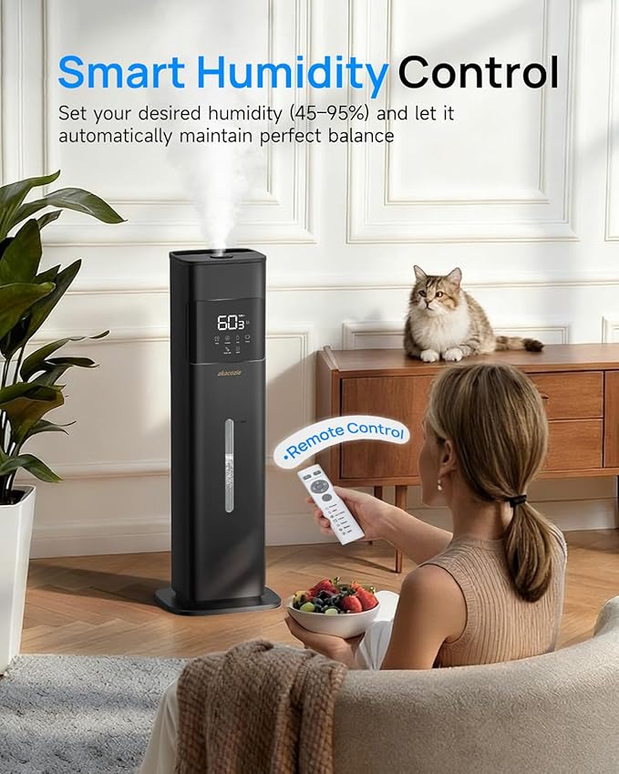 Warm & Cool Mist Humidifiers for Bedroom 500 sq ft, 2.1Gal/8L Top-Fill Humidifier Large Room with Essential Oil Diffuser, Large Room Humidifiers for Home Baby Nursery Office Plants, Black