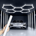 Updated Bigger Size 5 Grid Hexagon Garage LED Lights with Widen 1.33IN Illuminated Surface, 25 Pack, 26400LM Led Lights System for Garage, Basement,Warehouse (White Edge)Patent No.US0D1109406S