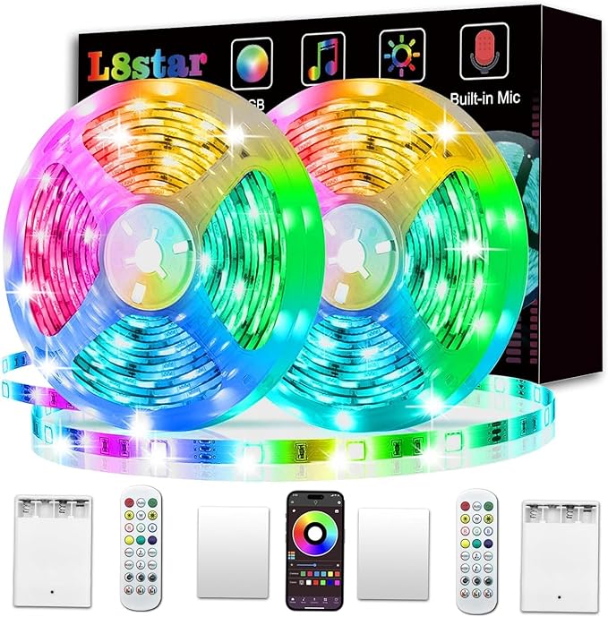 L8star Battery Powered Led Strip Lights 13ft, 2x6.5ft USB/Battery Operated RGB LED Lights Birthday Christmas Gift with Remote for TV Backlight, Bedroom, Camping