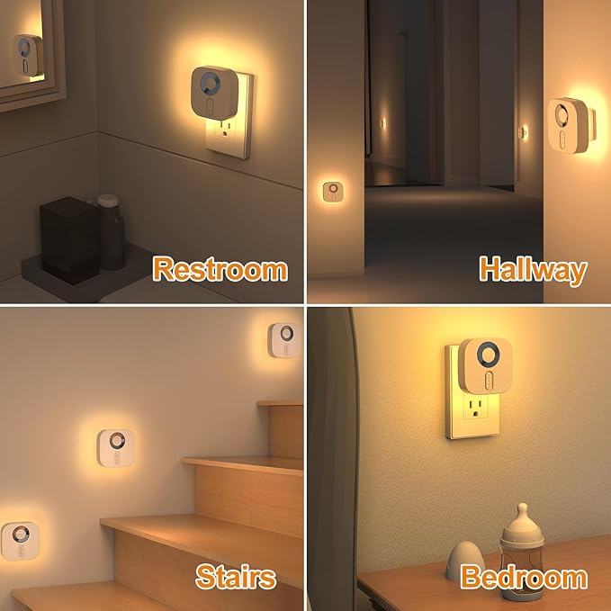 (2 Packs Plug-in LED Backlit Night Light, Equipped with Motion Sensor and Dusk to Dawn Sensor, Adjustable Brightness RGB Seven-Color Night Light, Suitable for bedrooms and staircases