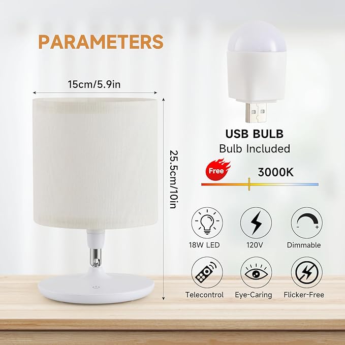 Table Lamps Set of 2 for Living Room Bedroom, Bedside Table Lamp with USB C and A Ports, Bedside Lamps for Nightstand with Linen Lamp Shades, Desk Lamp for Office