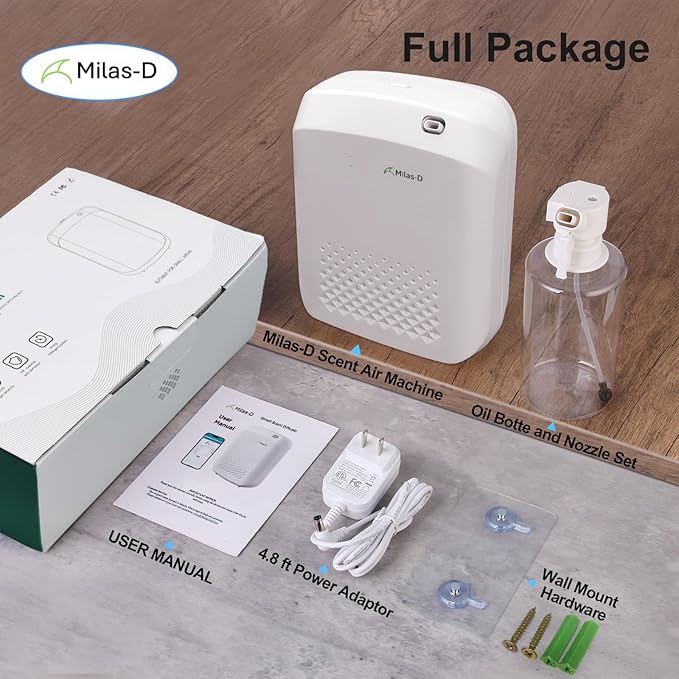 Waterless Essential Oil Diffuser for Home and Commerical, Aromatherapy Diffuser for Large Rooms Up to 1500 sqft, Bluetooth Smart Scent Air Machine with 13.5 fl.oz./400 mL Capacity, Cold Air, Milas-D