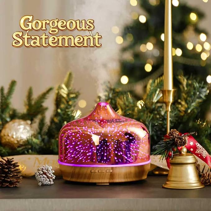 Porseme 500ml Glass Essential Oil Diffuser Aromatherapy Ultrasonic Cool Mist Humidifier 15-21 Running Hours Waterless Auto-Off Air Diffusers for Sleeping Yoga Working Spa(Rose Gold)