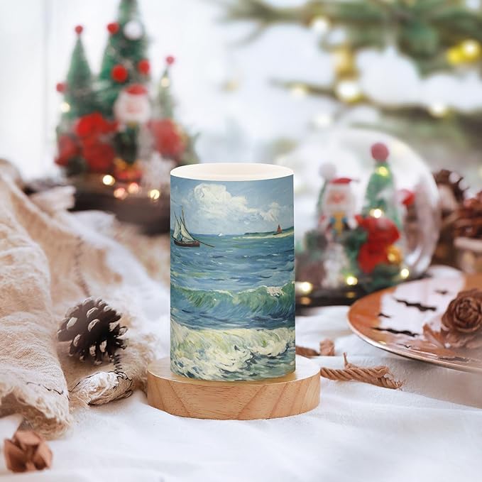 Van Gogh Sailboat Flameless Candles Color Changing LED Candles with Remote Control Battery Candles for Outdoor and Indoor Home and Room Decoration, 3'' x 4''/5'' Set of 2 Pieces